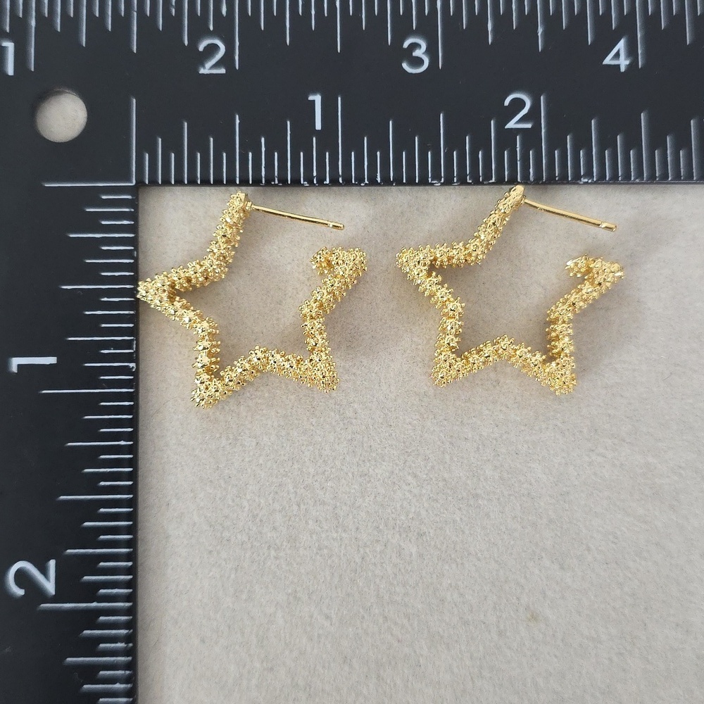Gold Filled Textured Star Hoop Earrings - Picture 7 of 7